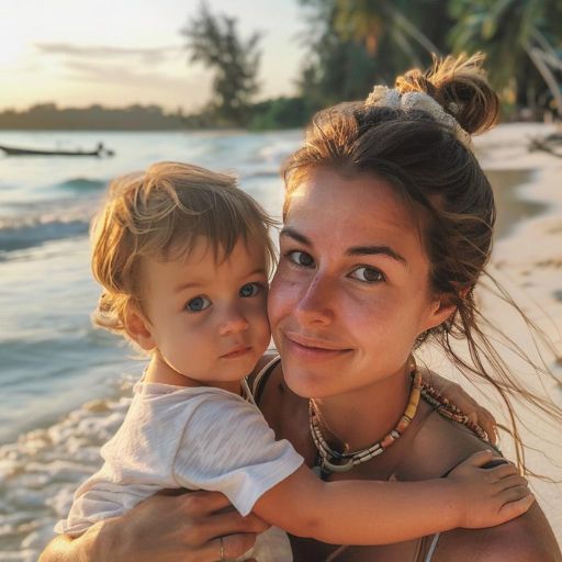 Sophie in Thailand with her kid